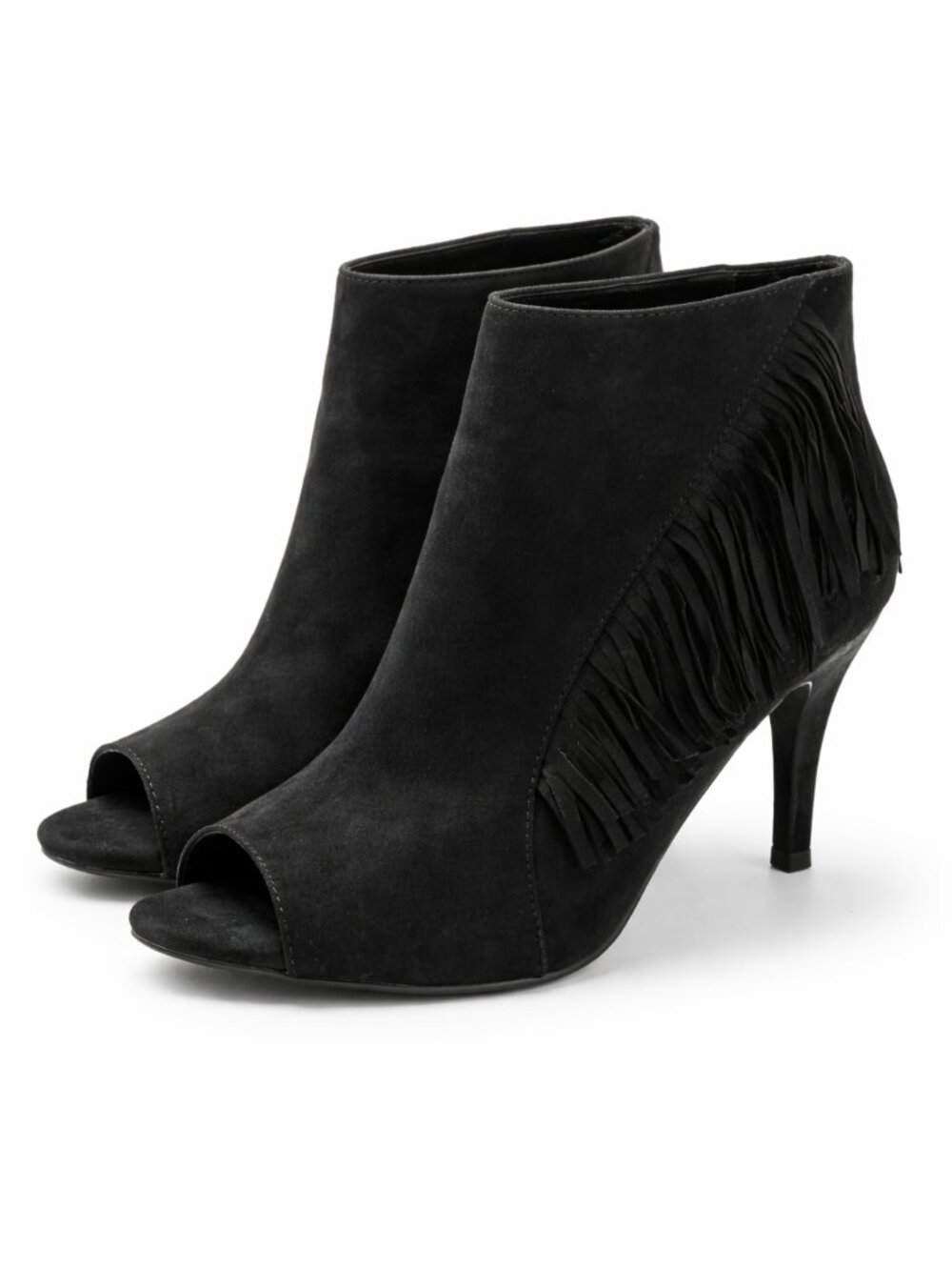 New Directions Brooke Peep Toe Black Fringe‎ Ankle Boots Women Size 10